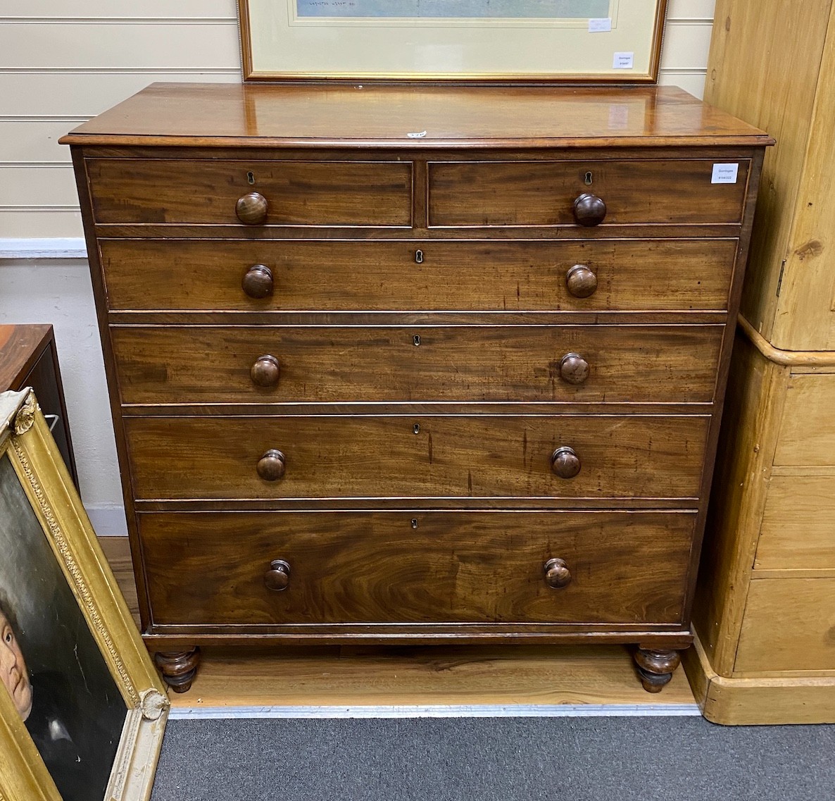 A Victorian mahogany chest of two short and four graduated long drawers, width 114cm, depth 56cm, height 121cm